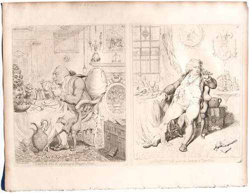 original James Gillray A Voluptuary under the Horrors of Digestion

Temperance Enjoying a Frugal Meal